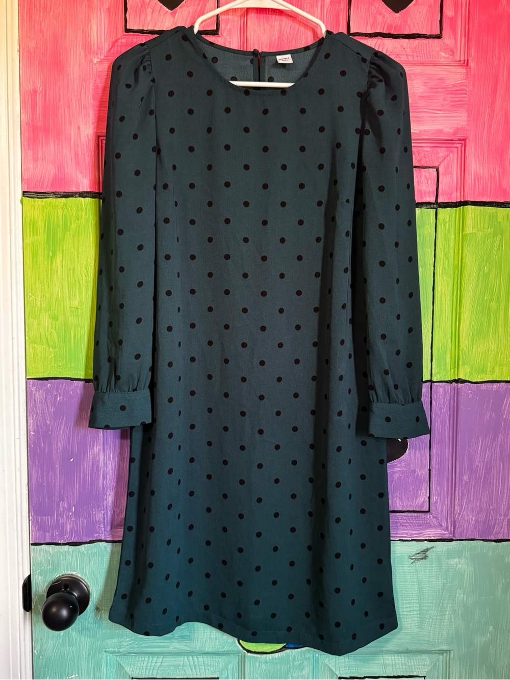 Old Navy Teal Polka Dot Long Sleeve Dress